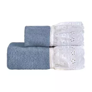 Пара махровых полотенец с кружевной оборкой Сангалло - Лилия Lisola, цвет Polonia