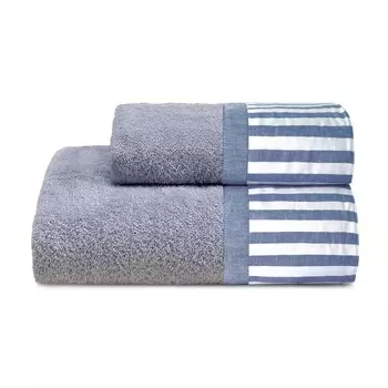 Пара полотенец, окрашенных в пряже, с полосатым краем - Tif Lisola, цвет Polonia/Blu