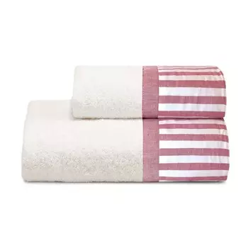 Пара полотенец, окрашенных в пряже, с полосатым краем - Tif Lisola, цвет Avorio/Magenta