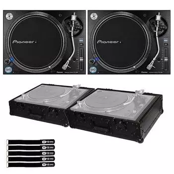 Пара профессиональных проигрывателей Pioneer DJ PLX-1000 с прямым приводом в черных футлярах Pioneer DJ PLX-1000 Direct Drive Professional Turntables Pair w Black Cases