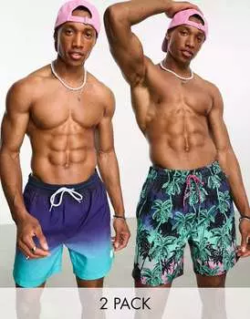 Пара шорт для плавания Threadbare из двух частей с принтом «ладонь» и эффектом омбре