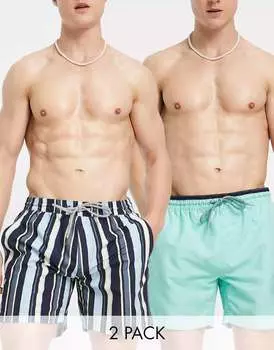 Пара шорт для плавания Threadbare в вертикальную полоску и мятно-зеленого цвета