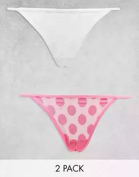 Пара трусов из сетчатой ткани с завязками по бокам и розовым узором ASOS (2 шт.)