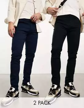 Пара узких чинос черного и темно-синего цвета скинни ASOS (2 шт.)