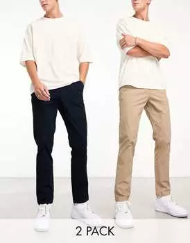 Пара узких чиносов темно-синего цвета с камнями ASOS DESIGN (2 шт.)
