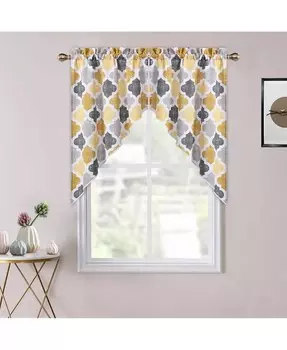 Пара занавесок из смеси хлопка и хлопка с геометрическим рисунком четырехлистника для кухни Swag Valance, 56 x 36 дюймов CAROMIO, желтый