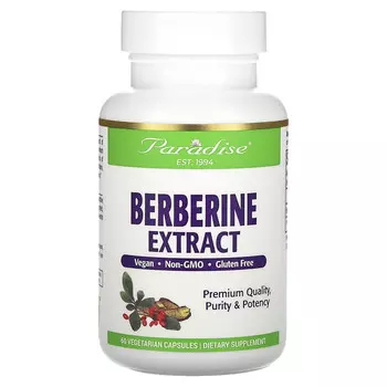 Paradise Herbs, экстракт берберина, 500 мг, 60 вегетарианских капсул