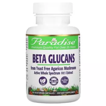 Paradise Herbs Бета-глюканы без дрожжей 60 растительных капсул