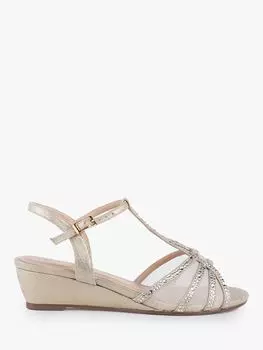 Paradox London Jilly Широкие туфли на танкетке с блестками и стразами на среднем каблуке, цвет шампанского