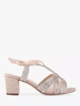Paradox London Nadia Широкие босоножки на блочном каблуке с блестками, цвет шампанского
