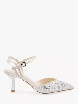 Paradox London Suki Атласные туфли-лодочки с открытой пяткой, украшенные стразами, цвет слоновой кости