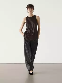 Парашютные брюки из кожи наппа Massimo Dutti, коричневый
