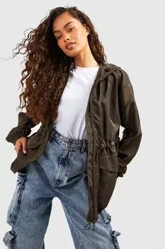 Парашютный Mac с капюшоном и подтянутой талией boohoo, хаки