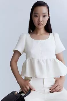 Парчовая блузка с баской H&M, бежевый