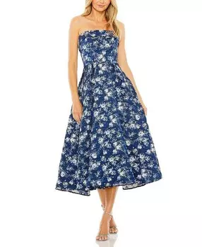 Парчовое платье миди без бретелек Mac Duggal, синий