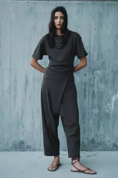 Парео из тяжелого хлопка мешковатые брюки ZARA, антрацитово-серый