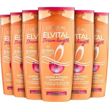 Paris Elvital Шампунь против секущихся кончиков для мечтательных длинных волос с касторовым маслом Dream length Супер наращивающий шампунь для волос 300 мл, L'Oreal