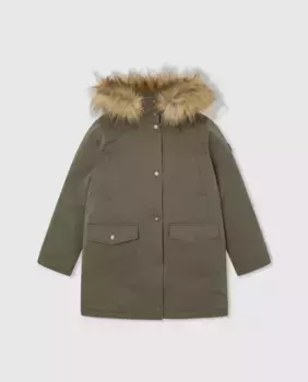 Парка для девочки со съемным меховым капюшоном Pepe Jeans, зеленый
