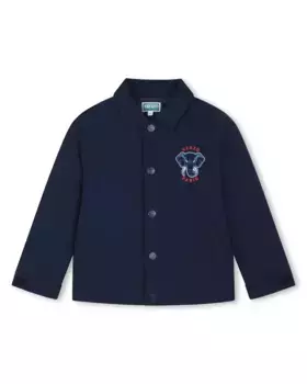 Парка для мальчика с рубашечным воротником и принтом на спине Kenzo Kids, темно-синий