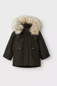 Парка для мальчиков с капюшоном из искусственного меха Name It, зеленый