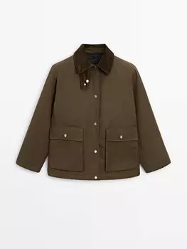 Парка из 100% хлопка, вощеная, с кнопками Massimo Dutti, хаки