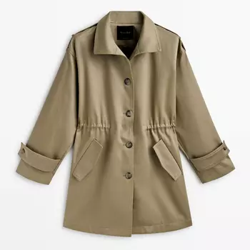 Парка Massimo Dutti Buttoned with adjustable waist, оливковый