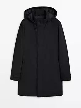 Парка Massimo Dutti Hooded With Down And Feather Filling, темно-синий