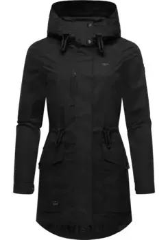 Парка Ragwear "Алиса", с капюшоном, стильная женская переходная куртка с кулиской на талии, черный