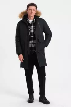 Парка с капюшоном и карманами на молнии Ombre, черный