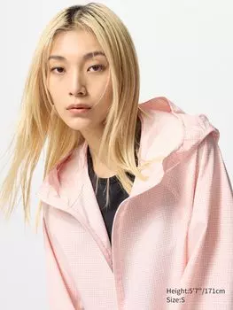 Ветровка с защитой от ультрафиолета и узором Uniqlo, 11 розовый/клетка