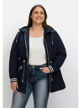 Парка Sheego "Большие размеры" с капюшоном, контрастными деталями и кулиской на талии, синий