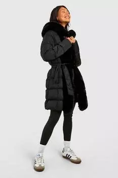 Парка со вставками из искусственного меха boohoo, черный