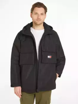 Парка Tommy Jeans "TJM FLEECE LINED SHELL JACKET", с капюшоном, черный