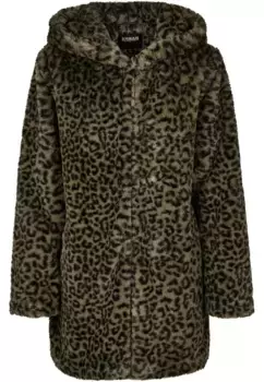 Парка URBAN CLASSICS " Urban Classics Ladies Ladies Leo Teddy Coat" (1 шт.), с капюшоном, оливковый
