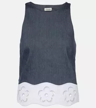 Пармский плиссированный топ-труба из смесового льна Staud, Chambray