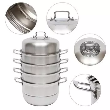 Пароварка из нержавеющей стали, 5-слойный набор кастрюль для супа, скороварка, набор кастрюль со стеклянной крышкой GreatDEshop2021