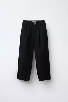 Парусиновые брюки со складками ZARA, черный