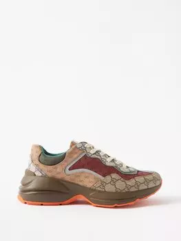 Парусиновые кроссовки rhyton с монограммой и кожаной отделкой Gucci, мультиколор