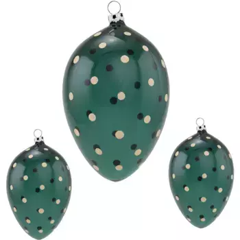 Пасхальное яйцо «Точки», дизайн из тюрингского стекла, выдутое вручную, декорированное вручную Thringer Glasdesign, цвет dunkelgrn/transparent/beige