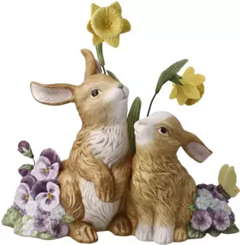 Пасхальный кролик Goebel "Весеннее пробуждение", коллекционная фигурка, пара кроликов с цветами 12х26,5х24 см, цвет bunt