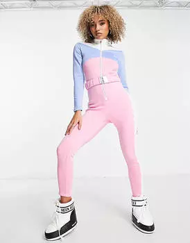 Пастельно-розовый комбинезон с поясом Threadbare Ski