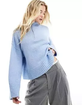 Пастельно-синий свитер свободного кроя с воротником на молнии ASOS
