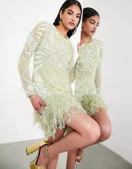 Пастельно-зеленое платье мини ASOS EDITION с жемчугом и пайетками