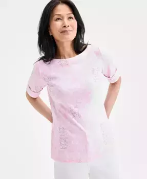 Патчворк-топ с укороченными рукавами Petite Style & Co, розовый