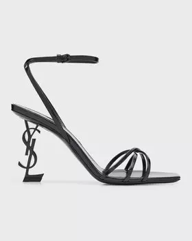 Патентованные сандалии Opyum YSL с ремешком на щиколотке Saint Laurent, цвет Black