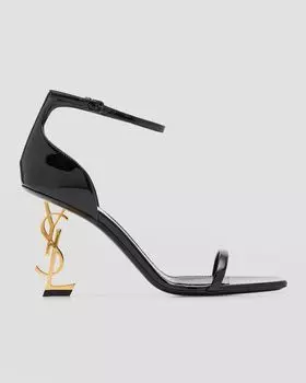 Патентованные сандалии Opyum YSL с ремешком на щиколотке Saint Laurent, цвет Black 1