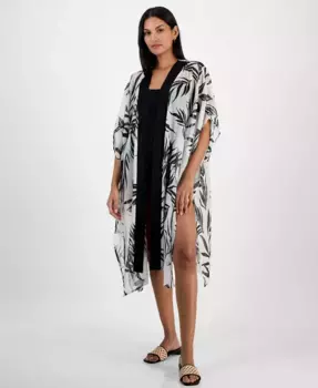 Паток Jungle-Print Open Duster Cover-Up With Shine, Exclusively at Macy's I.N.C. International Concepts, черный