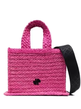 Patou logo-patch raffia tote bag, розовый