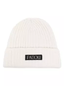 Patou шапка бини в рубчик с нашивкой-логотипом, белый