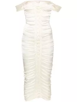 Patrizia Pepe атласное платье миди со сборками, нейтральный цвет